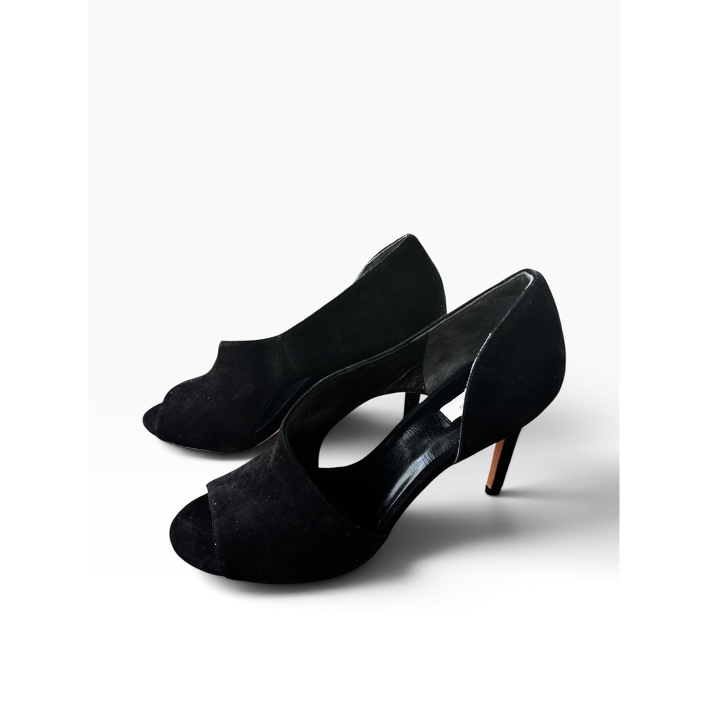 Cole Haan Bethany Open Toe Pump 7 Black Suede d'Orsay Stiletto Heels
